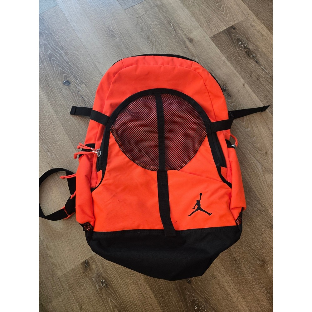 Jordan Jumpman Backpack Orange Black Mesh Front Pocket Athletic Gym Bag